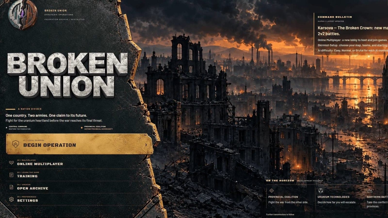 Portada de Broken Union — Free Browser RTS | Solo & Online Multiplayer