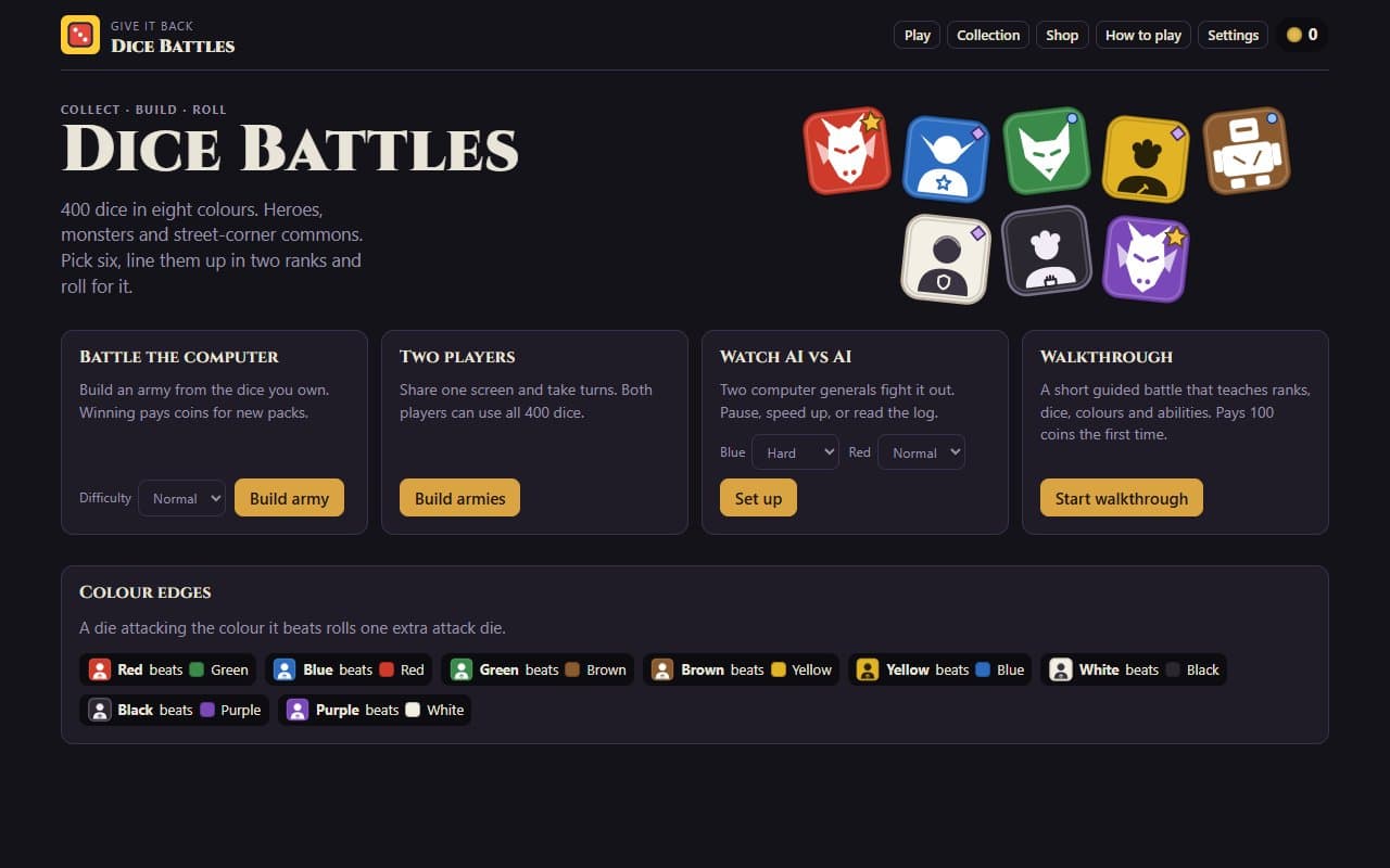 Cover image for Give It Back: Dice Battles