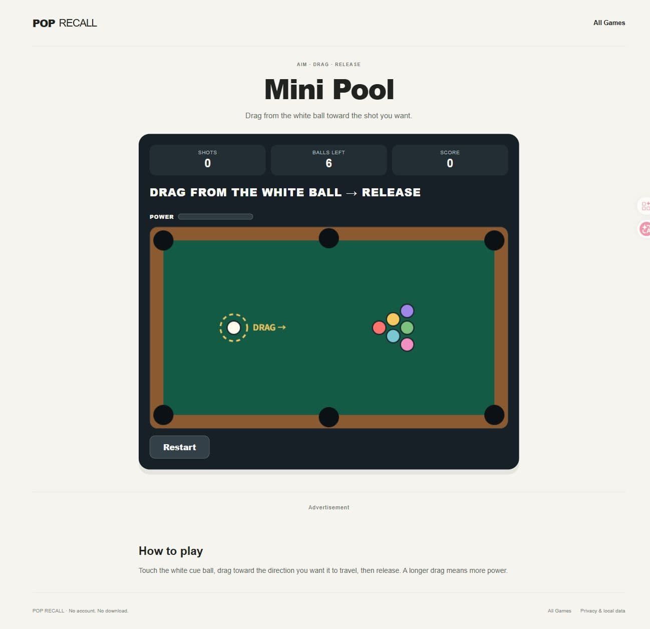Cover image for Mini Pool — Pop Recall Games