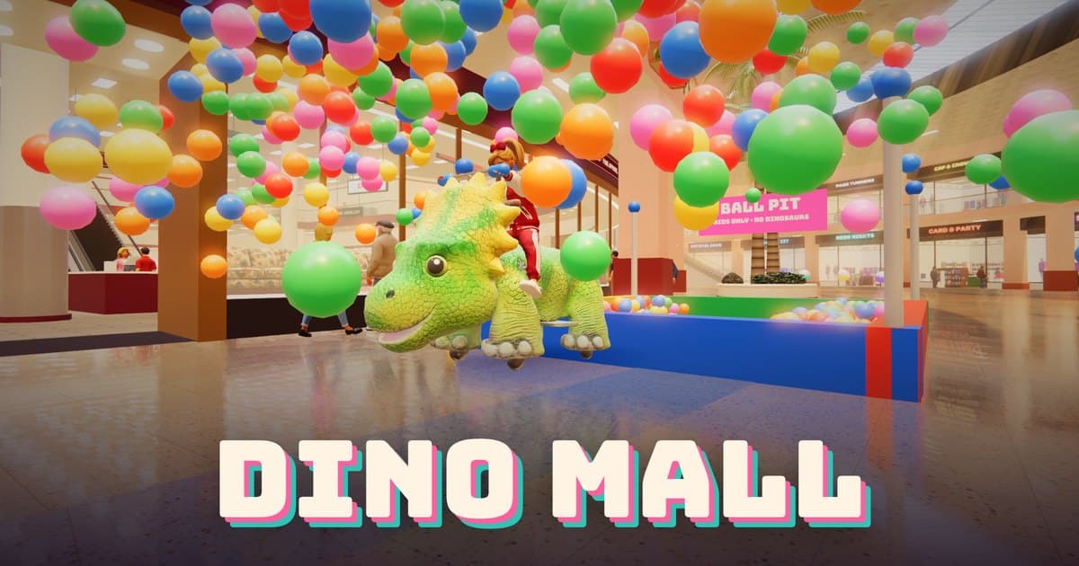 Cover image for Dino Mall: race ride-on dinos through a 90s mall